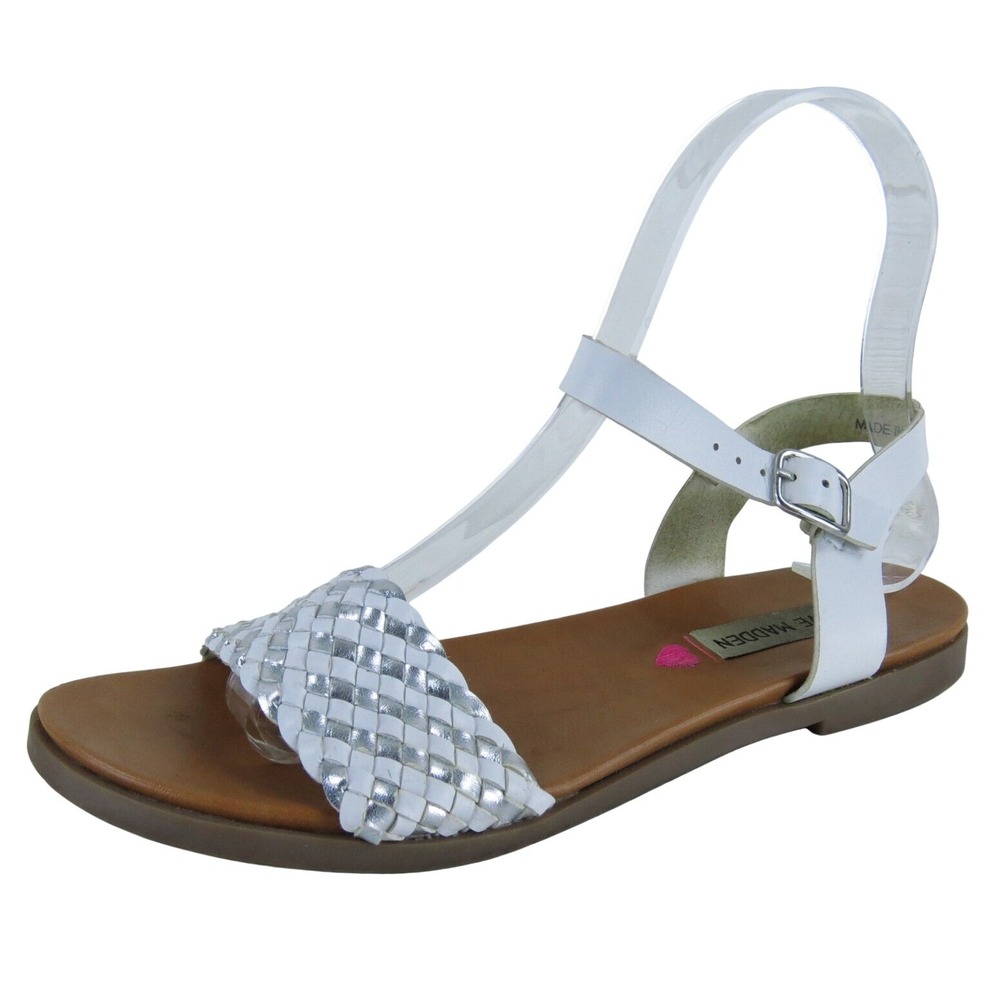 Steve Madden Ankle Strap  Girl‎ Y 4 Medium Sandal White Leather Buckle